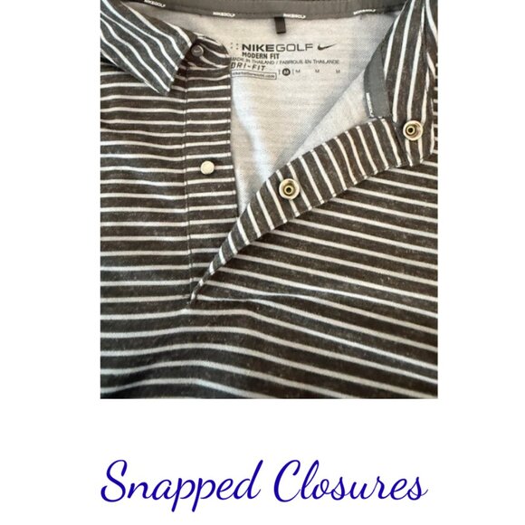 Nike Golf Polo Shirt Striped Black Gray Dri-FIT Size Large - Picture 3 of 7